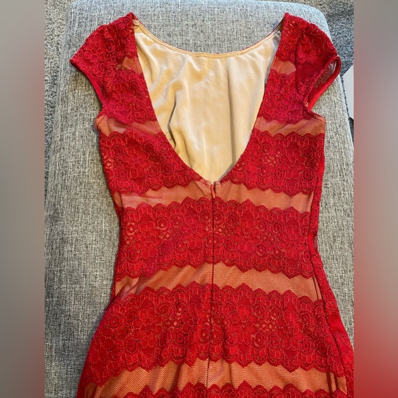 Red Lace Dress with Nude Slip - Picture 4 of 4